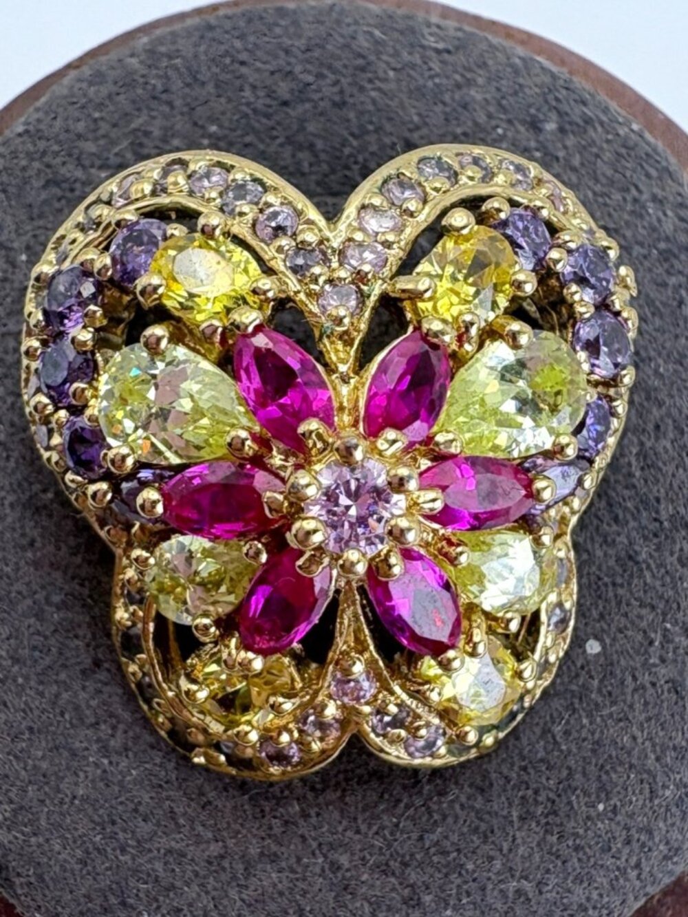 Citrine Amethyst CZ Butterfly Slide Pendant Gold Over 925 sterling Silver 1" L